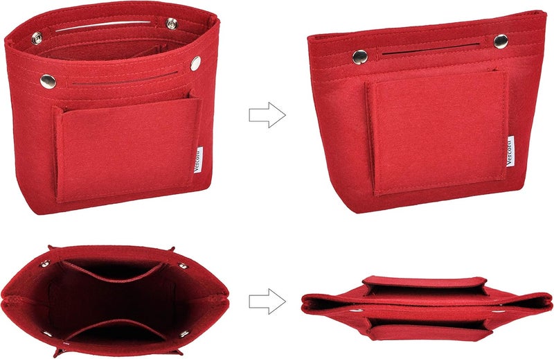 Vercord Mini Slim Small Felt Purse Organizer Insert Inside Handbag Tote Pocketbook for Women Burgundy - Image 5